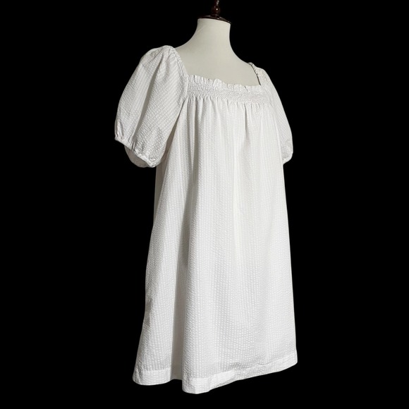 Madewell Puff-Sleeve A-Line Mini Dress in Seersucker Stripe Size L - Picture 4 of 10